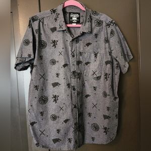 Game of Thrones HBO Men's Short-Sleeve Button-down Shirt / Sz XL/ Grey & black